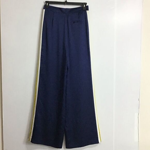 ALEXIS Blue Nicoli Wide Leg Silk Puddle Hem Trouser Pants New Size Large - Picture 2 of 13